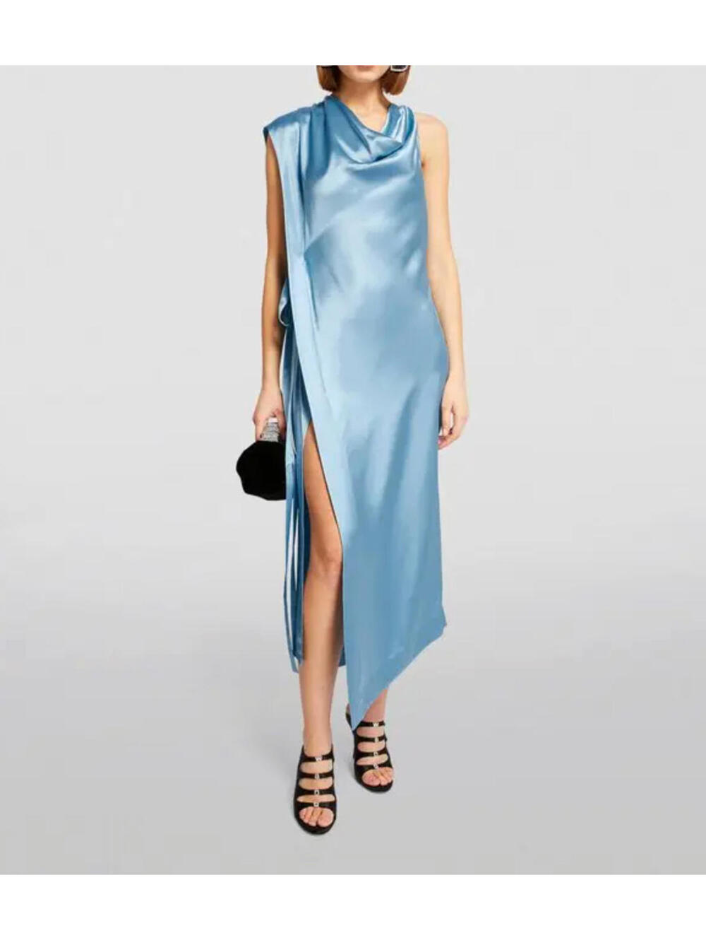 NWT $595 Staud Troupe Satin Blue Formal Midi Cocktail Work Dress Size XS